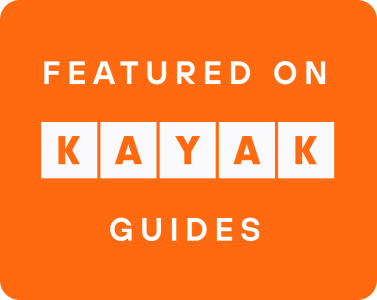 Orange badge with text 'Featured on KAYAK Guides'.