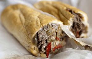 Cheesesteak served on a Philadelphia-style long roll